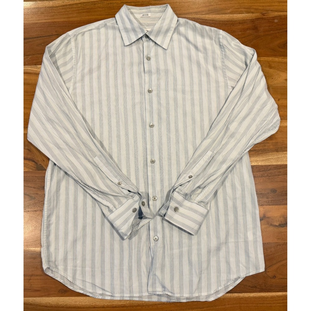 Calvin Klein Mens Small Blue White Striped Button Down Shirt Classic Fit Cotton
